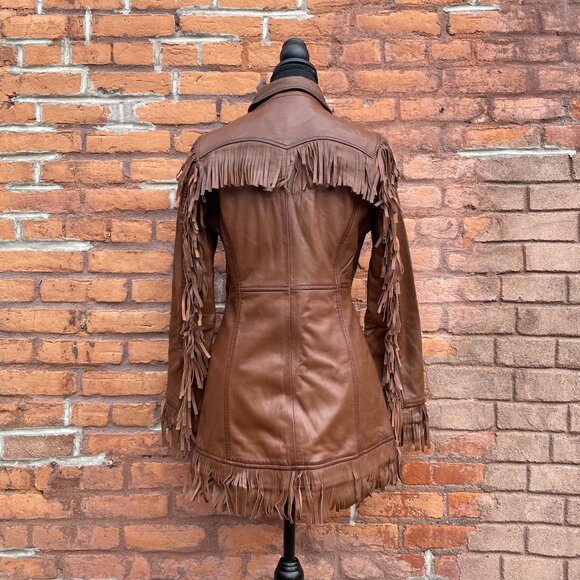 Sundance Leather Fringe Brown Western Jacket Petite Small New with Tags - Picture 2 of 16